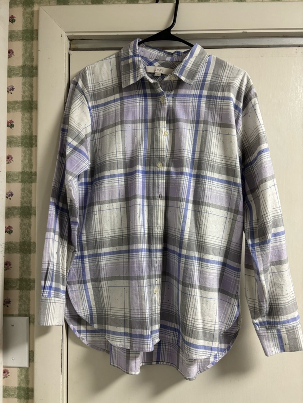 LOFT Lavender and Gray Plaid Button-Down Shirt